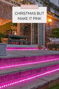 pink led rope light on steps Garden In Winter, Led Rope Light, Led Rope, Led Rope Lights, Garden Lights, Pink Garden, Christmas Inspo, Rope Light