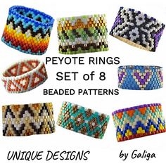 8 peyote ring patterns for the use of Miyuki Delica size 11/0 seed beads Rings have different width from 9 mm to 17 mm ♥ ♥ ♥ PDF file includes: 1. Large pictures of the patterns 2. Bead Legend with the color, name, number and quantity of beads. 3. Bead graph - color coded and numbered graph of the pattern. 4. Word charts of the patterns. ✔ This product includes 8 digital patterns in PDF format that you can instantly download after purchase ✔ ✔ Please note! That patterns doesn't contain materials and instuctions for beading techniques ✔ Technique: Even count peyote, Odd count peyote ♥ ♥ ♥ You may choose other colors according to your taste ♥ ♥ ♥ You can reduce or increase the length by removing or adding rows to fit for your size ✔ How to download the digital file after purchasing: https:// Rings Patterns, Collares Aesthetic, Ring Patterns, Seed Bead Ring, Beads Rings, Native Beading Patterns, Bohemian Rainbow, Loom Jewelry, Beaded Earrings Native