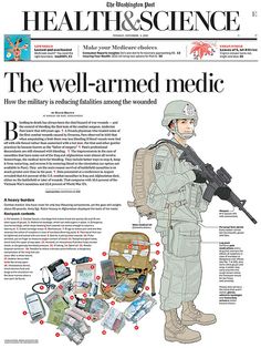 an article in the health and science magazine shows soldiers with medical supplies on their backs