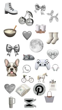 a bunch of different items are arranged in the shape of a heart and an animal