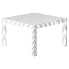 a white table that is on top of a white surface with grids around it