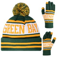 green bay packers beanie and gloves set