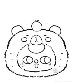 a drawing of a bear with an apple on it's head, in black and white