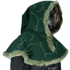 Embroidered Hood with Fur Embroidered Wool, Century Clothing, Medieval Knight, An Elf, Beautiful Embroidery