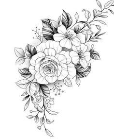 a black and white flower tattoo design