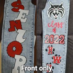 Custom Made to Order Senior/hoco Jeans - Etsy UK Senior Jeans Painted Hello Kitty, Painted Jeans School Spirit Football, Spirit Jeans Ideas Cheer, Homecoming Overall Ideas, Homecoming Jeans Ideas Juniors, Senior Hoco Jeans Ideas, School Spirit Jeans Ideas, Hoco Pants Seniors