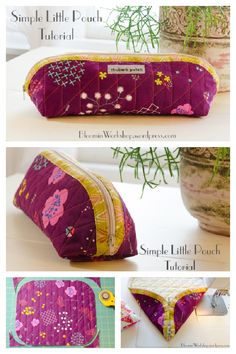 the instructions for how to sew a zippered pouch with flowers and butterflies on it