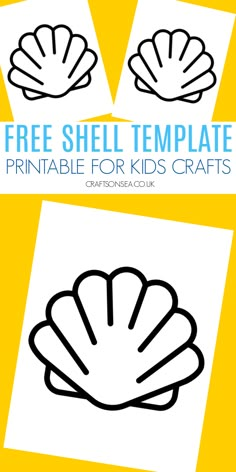 the free shell template for kids crafts is shown in black and white with yellow background