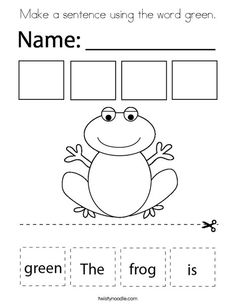 a frog worksheet with the words make a sentence using the word green