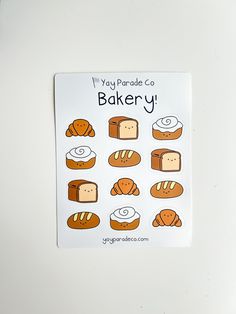 a sticker with different types of bread on it