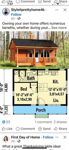 the floor plan for a small cabin with loft and living quarters on each level is shown below