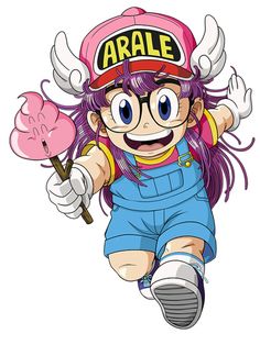 a cartoon character with purple hair and glasses holding a pink lollipop in her hand