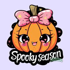 a cartoon pumpkin with a pink bow on it's head and the words spooky season