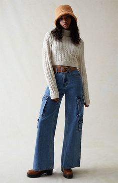 PacSun has got you covered for the new season with the Medium Indigo Wide Leg Cargo Jeans. With a high-waisted design, four cargo side pockets, and wide leg openings that offer a relaxed slouchy fit throughout, these effortlessly cool jeans are ready to get added to your rotation. Casual Wide-leg Cargo Jeans With Pockets, Trendy Wide Leg Non-stretch Cargo Jeans, Loosely Fitted Wide-leg Cargo Jeans, Urban Wide-leg Denim Cargo Pants, Urban Blue Wide-leg Cargo Jeans, My Mobile Number, Cargo Jeans, Pacsun, Jean Outfits