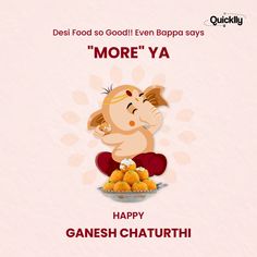 happy ganesh chaturth greeting card with cute cartoon elephant sitting on the ground