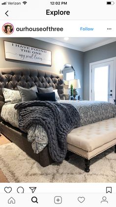 an instagramted photo of a bed in a bedroom