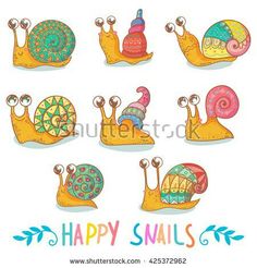 cartoon snails with different designs and colors