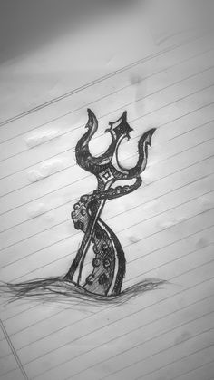 a drawing of a stylized anchor on lined paper