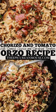 Spanich chorizo cooked with orzo pasta, sun-dried tomatoes and parmesan cheese. Chorizo Orzo Recipes, Chorizo Orzo, Pasta Spicy, Orzo Recipes, Quick Dinners, Midweek Meals, Orzo Pasta, Fast Easy Meals