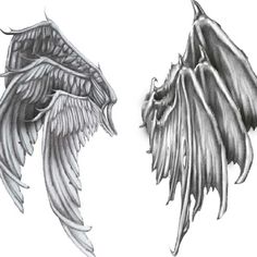 two drawings of wings on white paper