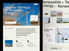 two screens showing different types of wind turbines and the words, greenable + technology