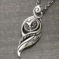 made by avatara owl bird feather animal silver pendant chain not included made in JAPAN Chasing And Repousse, Masculine Jewelry, Owl Necklace Silver, Celtic Knot Jewelry, Altered Art Jewelry, Barn Owls, Bird Feather, Owl Necklace, Owl Bird