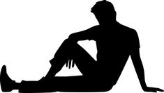 a man sitting on the ground with his legs crossed and hands behind his back, in silhouette against a white background