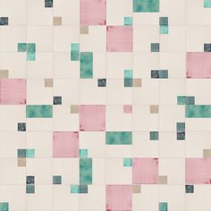 A layout of Smink Studio tiles in green, pink and teal, inspired by the artwork of Paul Klee Modern Watercolor Art, Tile Layout, Contemporary Tile, Paul Klee