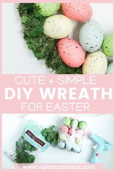 an easter egg wreath with moss and eggs in it