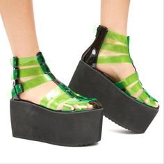 * Brand New In Box * Limited Edition * Size: U.S. Women's 7 * Neon Green * Wedge Platform * Lemon Drop By Privileged * Dolls Kill * Perfect For A Party Or Music Festivals Green Platforms, Green Wedges, Green Platform, Dolls Kill Shoes, Lemon Drop, Music Festivals, Platform Wedges, Dolls Kill, Neon Green