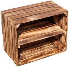 a wooden box with two shelves on top