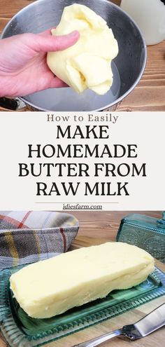 Learn how to make easy homemade raw butter and buttermilk from raw heavy cream with this foolproof recipe! In this step by step simple recipe guide, I give you ideas on how you can find raw dairy milk locally, and show you how to remove the raw dairy cream so you can make your very own raw dairy milk butter. Raw Dairy Recipes, Goat Milk Butter How To Make, Simple Living Recipes, Raw Butter Recipe, Making Butter From Milk, Homemade Butter With Milk, How To Milk A Cow, How To Make Butter From Milk, Fresh Milk Recipes