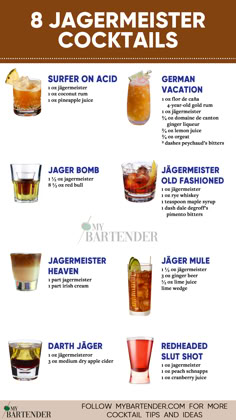 Jagermeister Cocktails Drinks With Jagermeister, Jager Cocktails, Jagermeister Cocktails, Beer Cocktails Recipes, Cocktail Shaker Recipes, Bartender Drinks Recipes, Halloween Breakfast, Bartender Drinks, Yummy Alcoholic Drinks