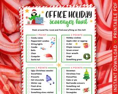 an office holiday scavenger hunt is shown with candy canes