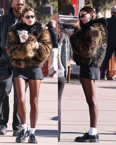 Hailey Bieber Winter, Loafers Outfit Winter, Winter Fall Outfits, November Outfits, Fur Outfit, Apres Ski Style, Fur Coat Outfit