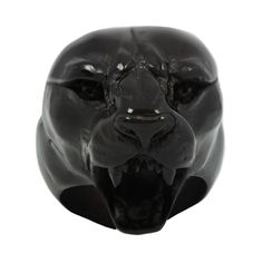 a close up of a black glass animal head on a white background with clipping for text