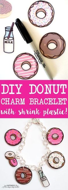 the diy donut charm bracelet is made with shrink plastic