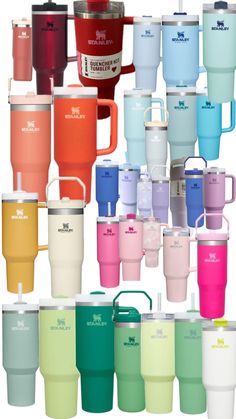 many different colored cups with lids and handles