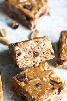 several pieces of granola bars stacked on top of each other