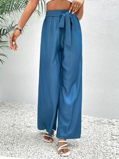 F00208837-103 Chic Solid Blue Pants, Make A Change, Casual Fits, Autumn Summer, Summer Casual, Leg Pants, Wide Leg Pants, Wide Leg, Spring Summer