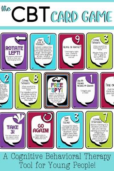 School Counselors! What better way to help young people understand the relationship between events, thoughts, feelings, and behaviors then through a fun game?! The Cognitive Behavioral Therapy *Think-Feel-Do* Card Game was designed to introduce students to automatic thought patterns, build flexible thinking skills, and re-frame perceptions. Topics include turning Helpful or Hurtful Thoughts, What Else Is Possible, How Thoughts Influence Feelings and more. Great in Counseling Groups! Rapport Building Games Therapy, Cognitive Coping Activities, Therapy Card Games, Cognitive Behavior Therapy Activities, Group Therapy Games For Adults, Cognitive Flexibility Activities, Interactive Group Therapy Activities, Rapport Building Activities Therapy, Activity Ideas For Adults