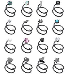 a bunch of different types of rings on a white background