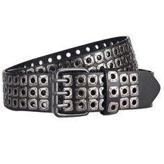 PRICES MAY VARY. Size: Length: 42.5 inch(adjustable size fits Below 39.4"); Width: 1.49inch. Please carefully check it size out before purchasing Material: Faux leather, alloy Retro and Punk:Three rows of rivets all over the belt are punk design with metal, which are full of chic feeling and retro, you can wear it to pair with dresses coat, pants, etc., which will add more fashion and beauty to you. Great for Festival: The Three rows holes belts are great for birthday , Christmas , Valentine's D Rock Star Belts, Black Steampunk Belt, Pull Tab Belt, Belts Skull, Leather Belts For Women, Belt Hole, Punk Jeans, Vinyl Display, Punk Design