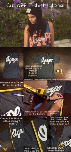 the instructions for how to make a t - shirt with scissors and tape on it