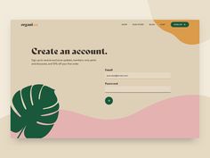 an image of a website page with a monster leaf on it and the words create an account