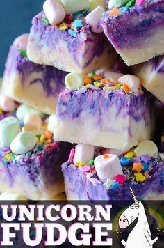 unicorn fudge treats stacked on top of each other