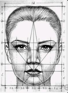 a drawing of a woman's face with the lines drawn across it and an area marked