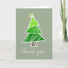 a thank you card with a green christmas tree