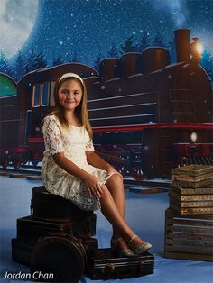 Midnight Snowy Steam Train Photography Backdrop Description Step into a world of vintage charm with this captivating steam train photography backdrop. The scene presents a beautifully detailed steam engine traveling through a snowy landscape under a majestic full moon, with falling snowflakes adding a serene and magical touch. Ideal for holiday-themed, winter portraits, or children’s photography, this backdrop offers a rich and captivating setting that transports subjects to a magical winter sce Polar Express Photo Backdrop, Steam Train Photography, Steam Trains Photography, Bathtub Photography, Portable Backdrop, Train Pics, Christmas Express, Stone Photography, Winter Portraits