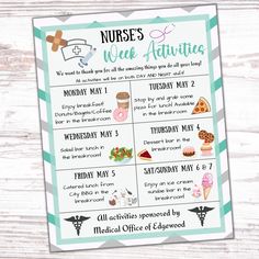 nurse's week activities poster on a wooden background